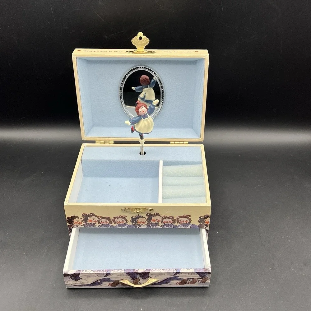 VTG 1969 Raggedy Ann Wood‎ Jewelry Chest Music Box Schylling Dancing ANN ~ WORKS